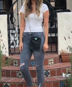 Jamie Dietrich Designs Bags Coco Black Leather Chain Bag - Turquoise Stone