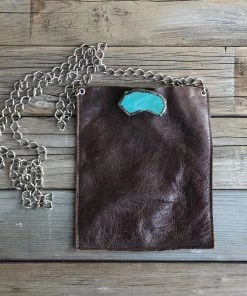Jamie Dietrich Designs Coco Brown Leather Chain Bag - Turquoise