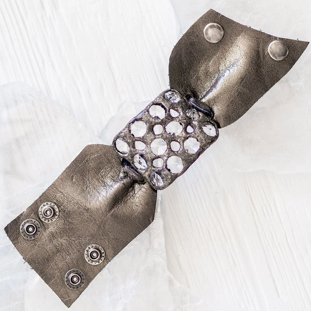 Jamie Dietrich Designs Bracelets/Cuffs 12 Crystal Leather Cuff - Bronze 1 Jamie Dietrich Designs Bracelets/Cuffs 12 Crystal Leather Cuff - Bronze