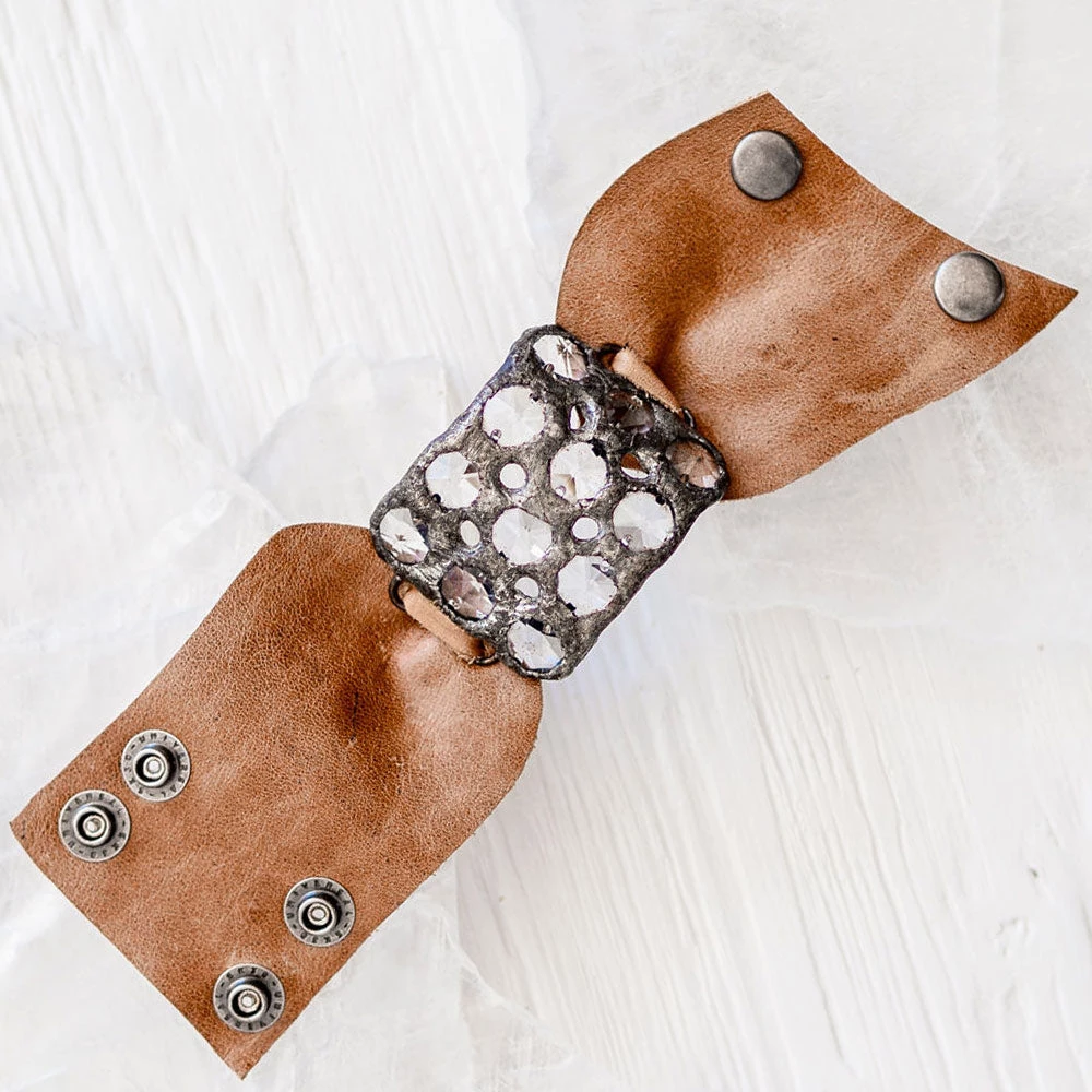 Jamie Dietrich Designs Bracelets/Cuffs 12 Crystal Leather Cuff - Caramel 1 Jamie Dietrich Designs Bracelets/Cuffs 12 Crystal Leather Cuff - Caramel