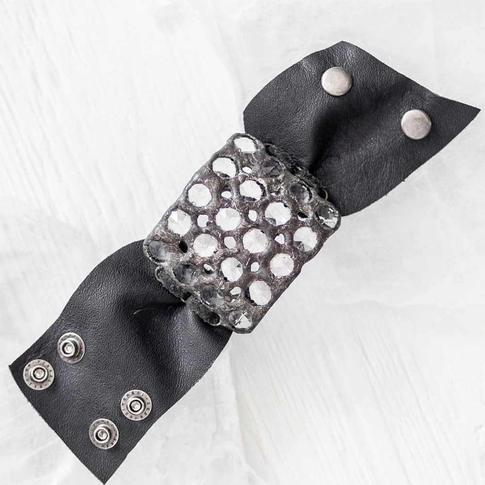 Jamie Dietrich Designs 20 Crystal Leather Cuff - Chocolate 2 Jamie Dietrich Designs 20 Crystal Leather Cuff - Chocolate