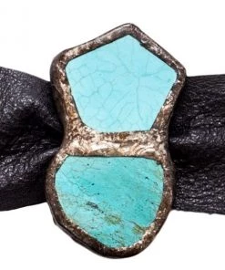 Jamie Dietrich Designs Turquoise Cuff - Black Leather Double Bracelets/Cuffs