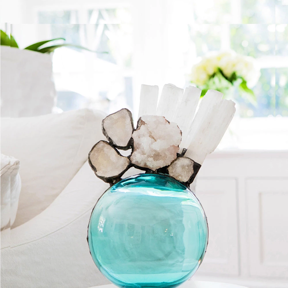 Jamie Dietrich Designs Geode Selenite Teal Float (Medium) Glass Floats 1 Jamie Dietrich Designs Geode Selenite Teal Float (Medium) Glass Floats