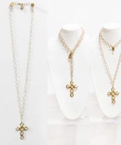 Jamie Dietrich Designs Jewelry Dakota 18 Karat Gold Crystal Cross Necklace