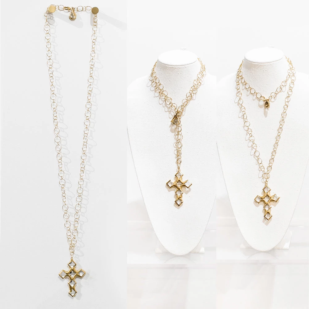 Jamie Dietrich Designs Jewelry Dakota 18 Karat Gold Crystal Cross Necklace 1 Jamie Dietrich Designs Jewelry Dakota 18 Karat Gold Crystal Cross Necklace