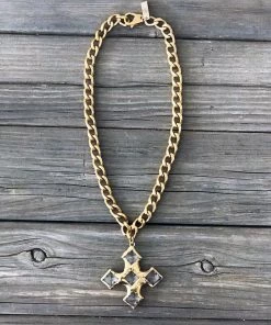 Jamie Dietrich Designs Jewelry Noelle 18 Karat Gold Crystal Cross Necklace