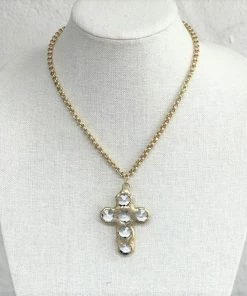Jamie Dietrich Designs Nyla 18 Karat Gold Crystal Cross Necklace Jewelry