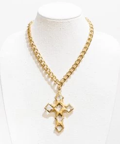 Jamie Dietrich Designs Jewelry Odessa 18 Karat Gold Crystal Cross Necklace